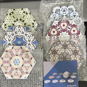 Hexagon Ceramic Coasters Set - Multicolor (6)